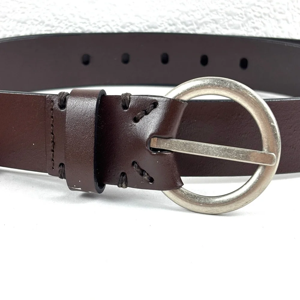 Bonded Leather O-Ring Mens Buckle Belt XL Dark Brown Minimalist Classic Neutral